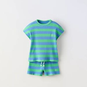ZARA TODDLER STRIPED RIBBED T-SHIRT AND BERMUDA SHORTS CO-ORD